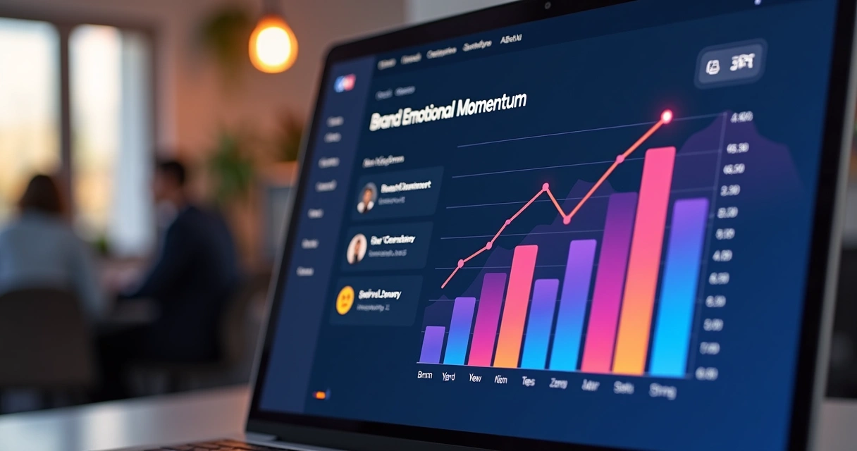 Dashboard mostra índice do momentum emocional da marca com gráfico e comentários do público 