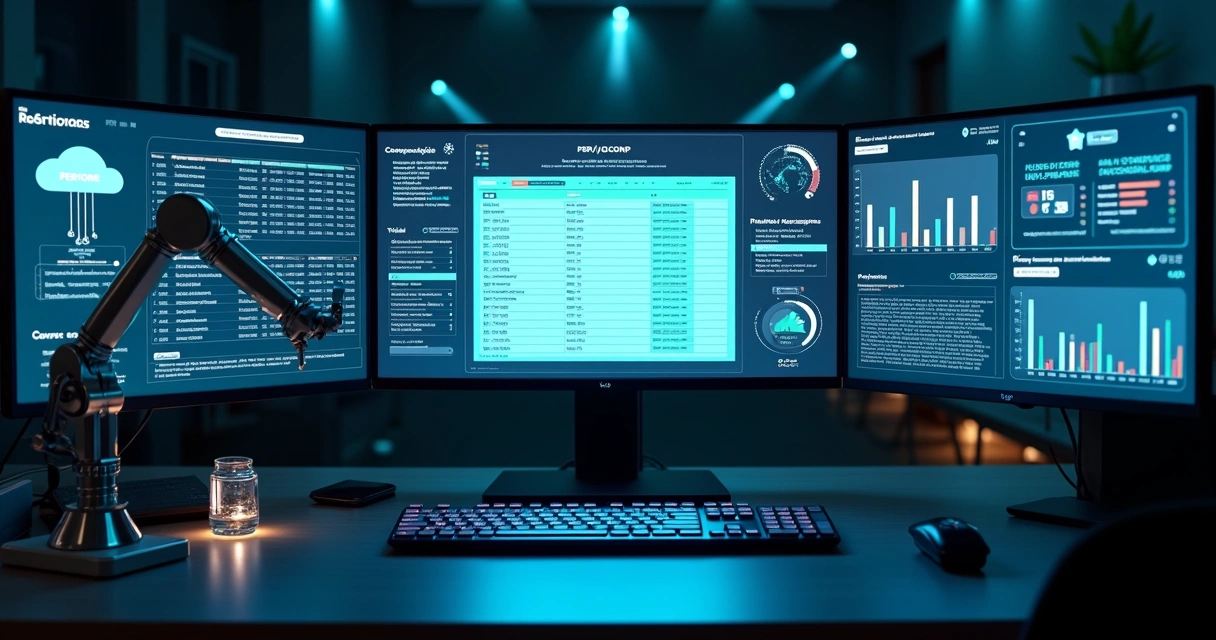Painel digital com automação de PERDCOMP por IA e robôs RPA 