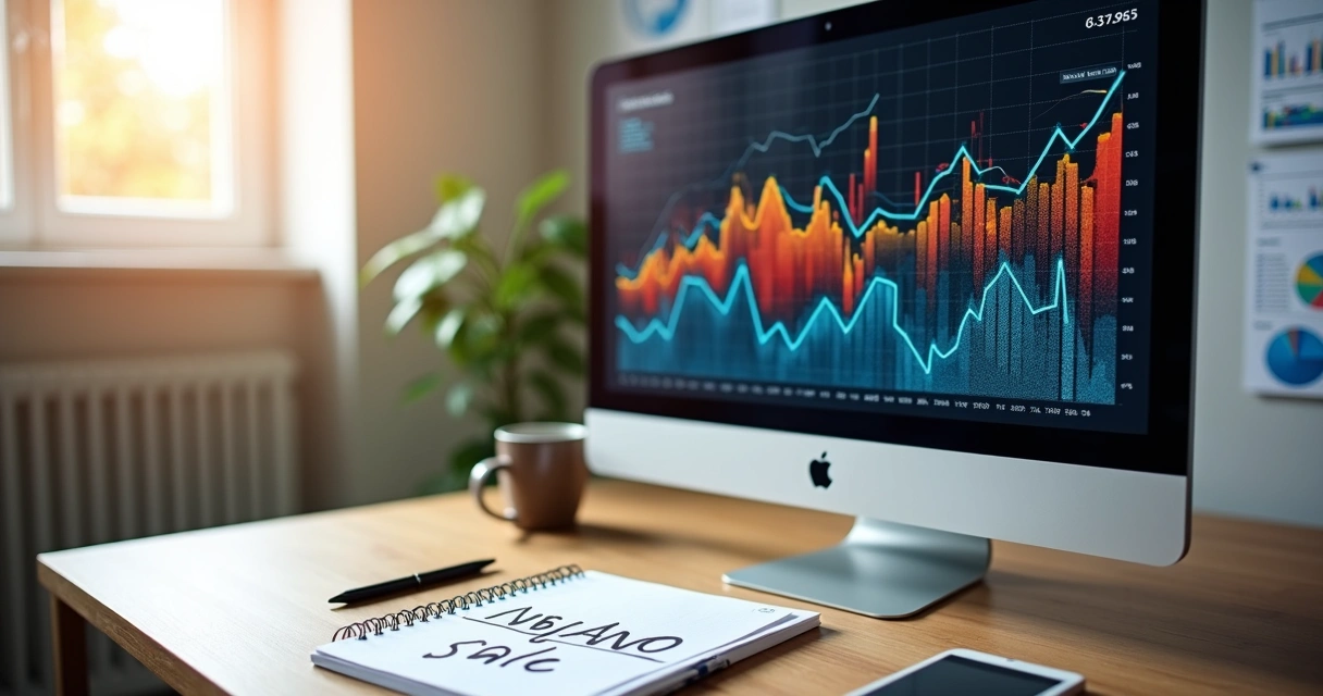 Monitor com gráficos e indicadores mostrando avanço de resultados após precificação premium para nicho. 