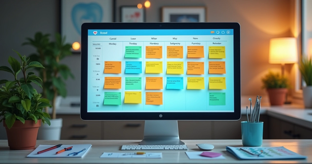Tela de computador com agenda odontológica exibindo vários lembretes de retorno
