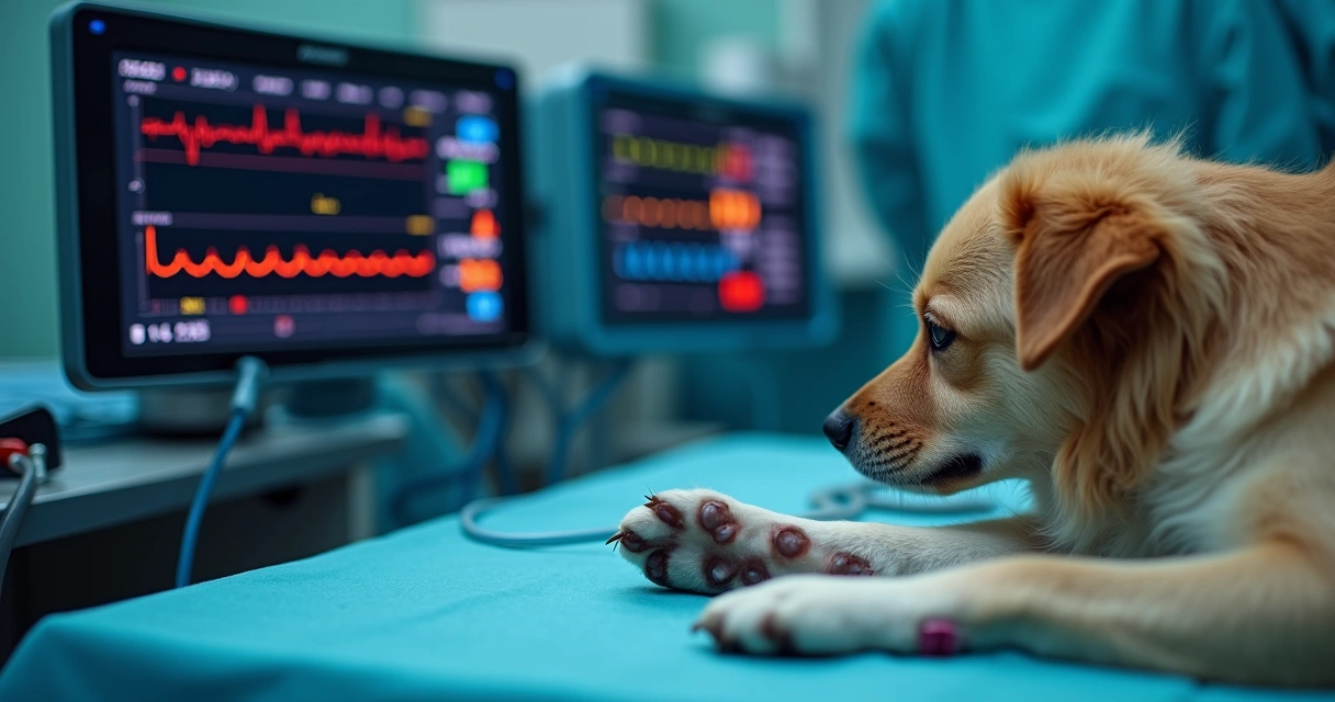 Monitoramento de sinais vitais em cão anestesiado para endoscopia 
