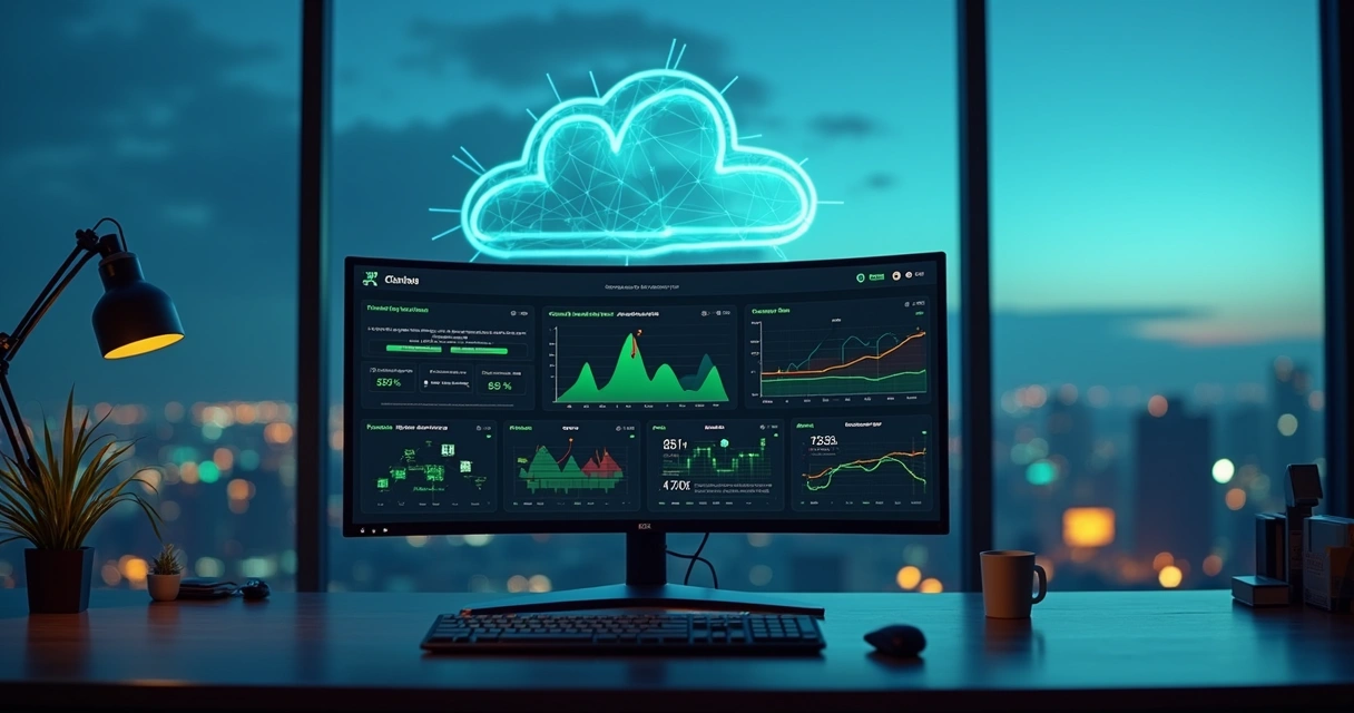 Interface de SaaS monitorando estabilidade de API fiscal na nuvem 