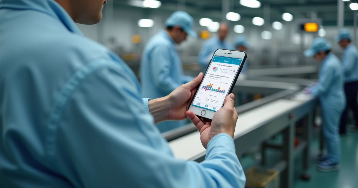 Operador faz registro de monitoramento em tempo real no chão de fábrica 