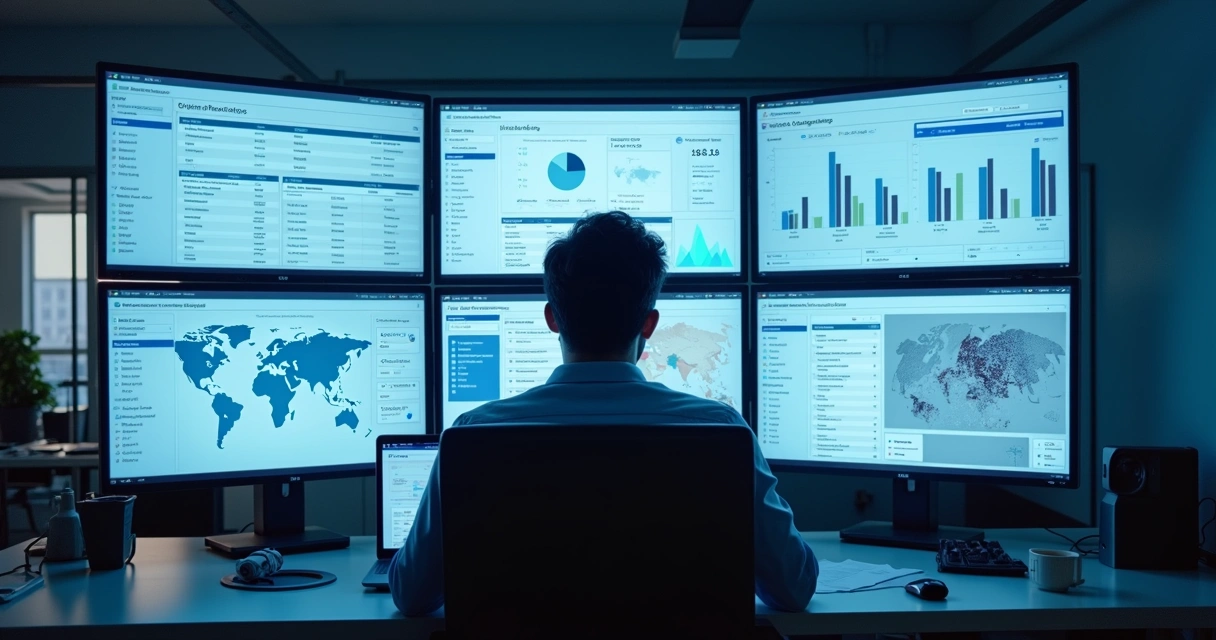 Painel de monitoramento de ativos de TI em escritório 