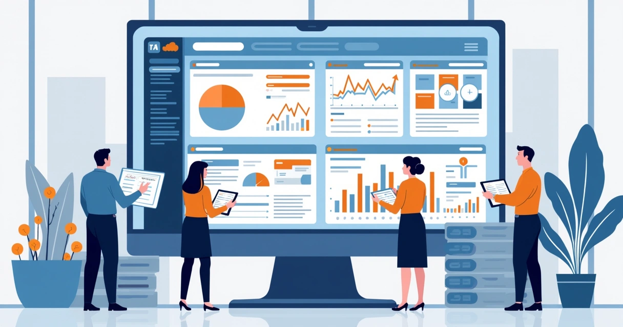 Painel mostrando monitoramento e auditoria de dados em nuvem, com gráficos e alertas visíveis 