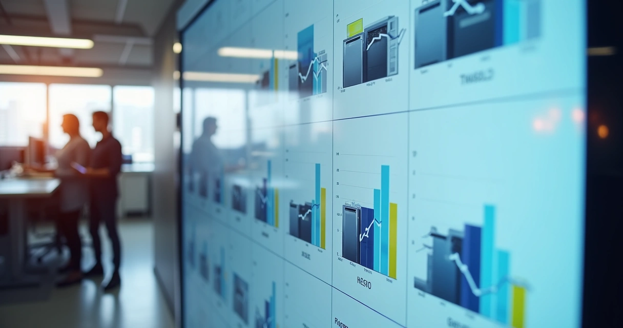 Painel digital mostrando gráfico de uso de impressoras 