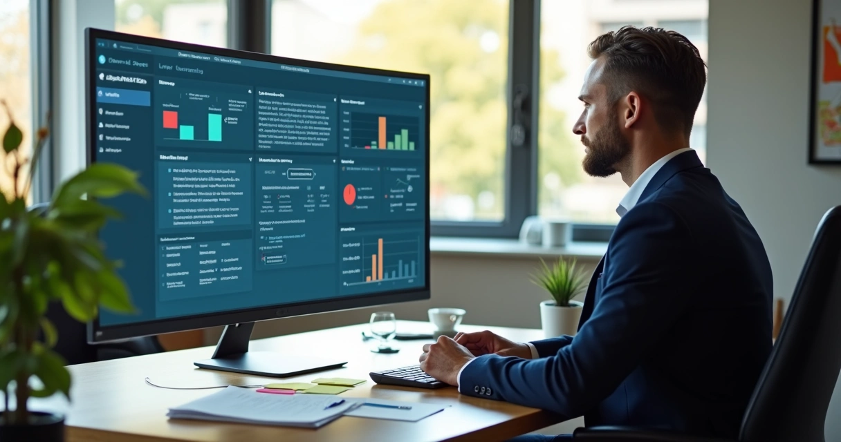 Advogado monitorando automação jurídica em sistema digital 