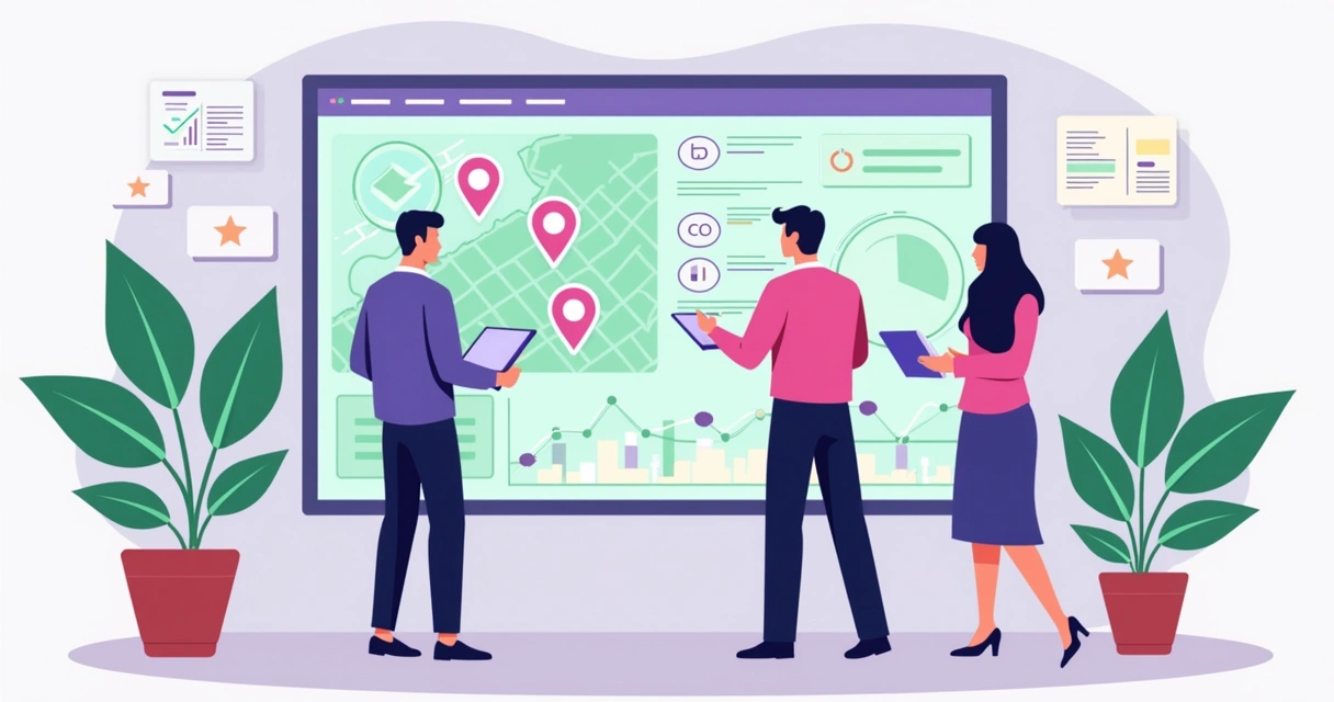 Equipe analisando avaliações de clientes em painel digital