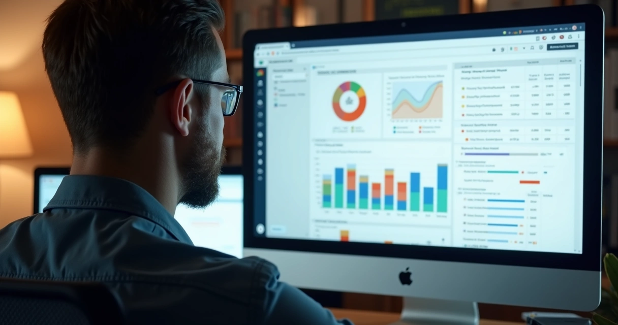 Profissional monitorando backlinks em tela de computador 