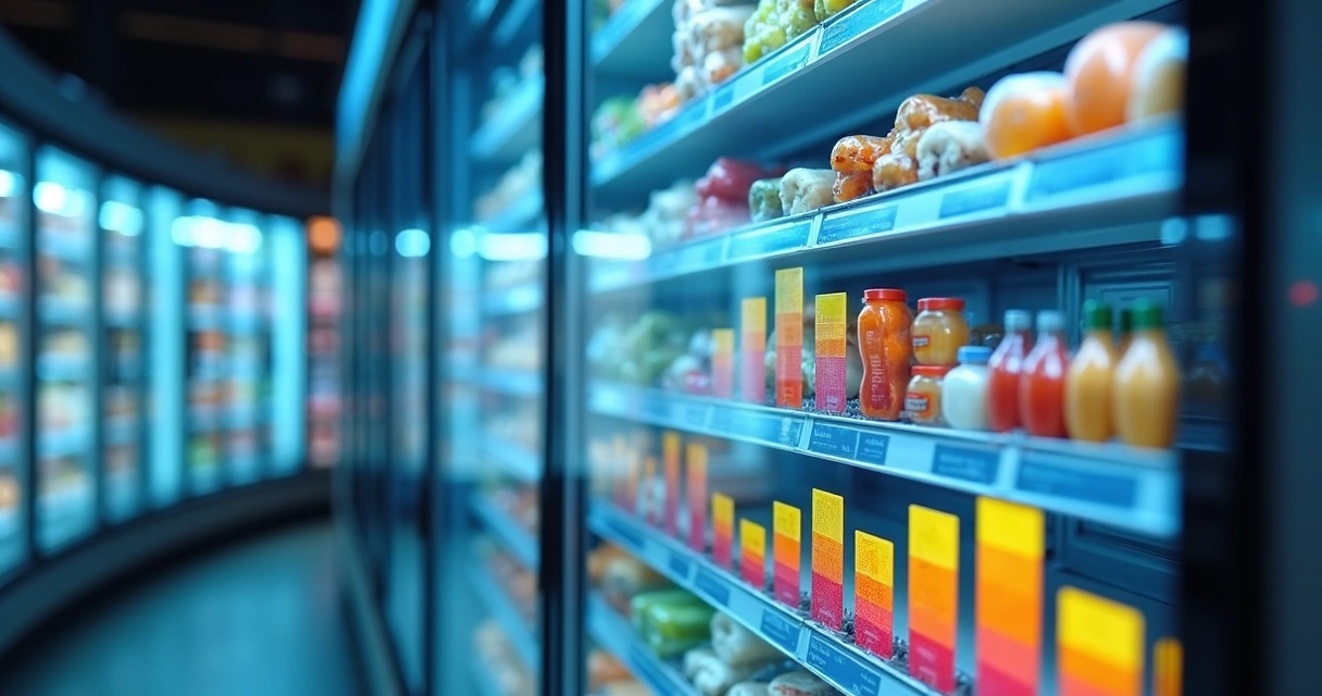Panel digital con gráficos de demanda estacional en ambiente refrigerado 