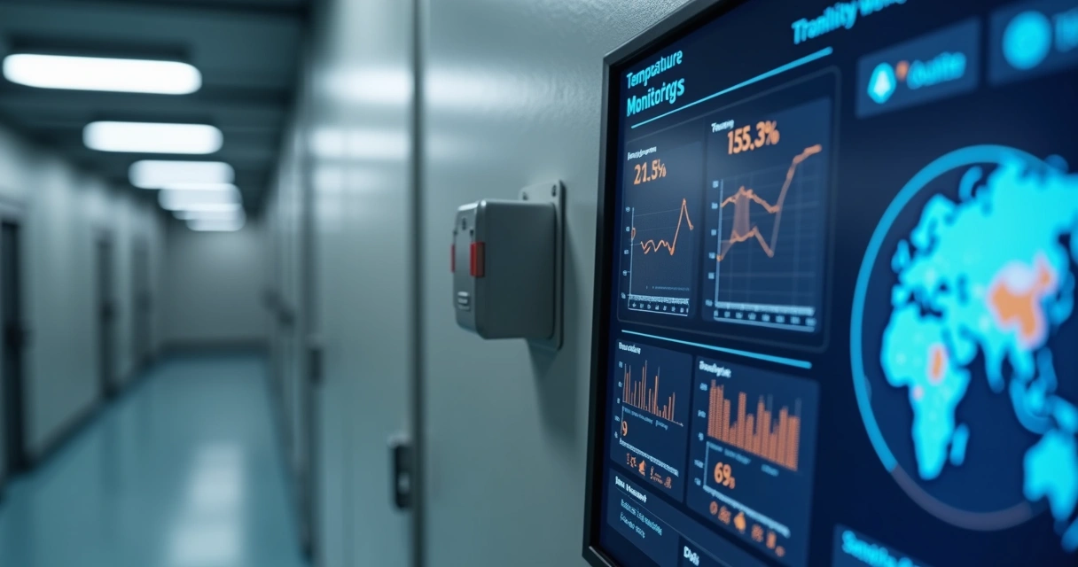 Painel digital de monitoramento de câmara fria com gráficos