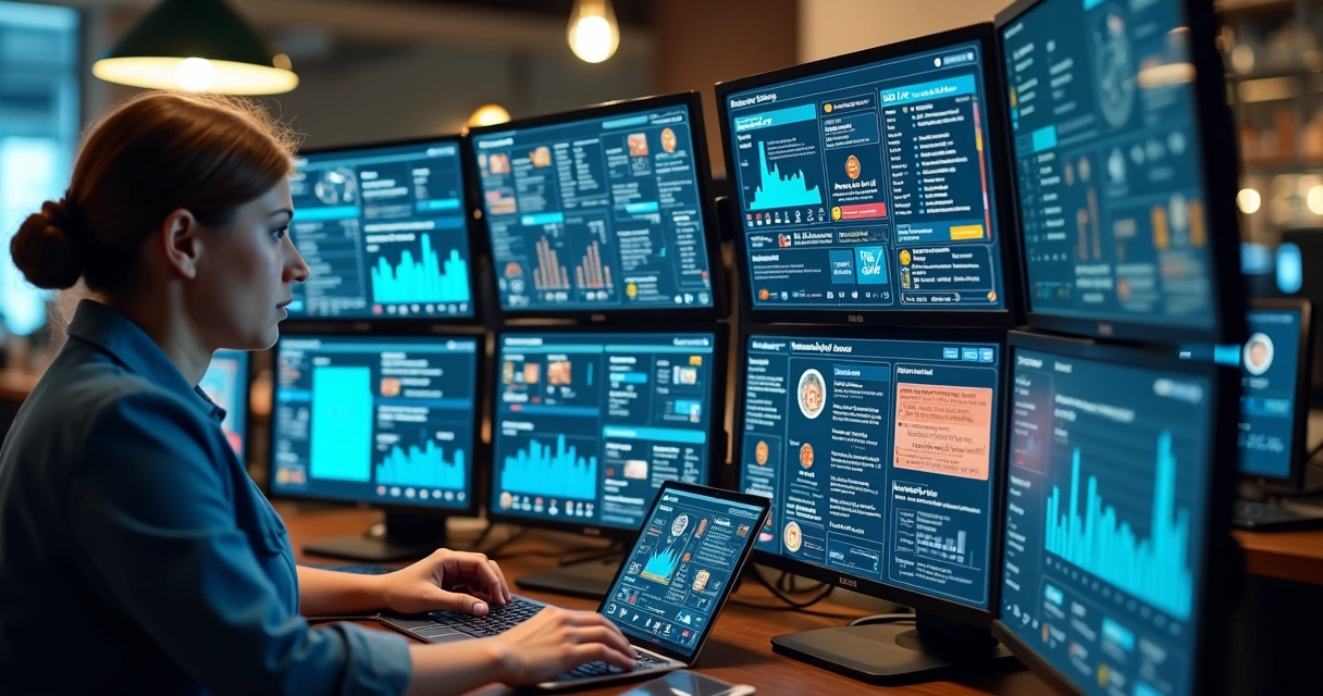 Painel mostrando monitoramento de cardápios digitais em diferentes dispositivos 