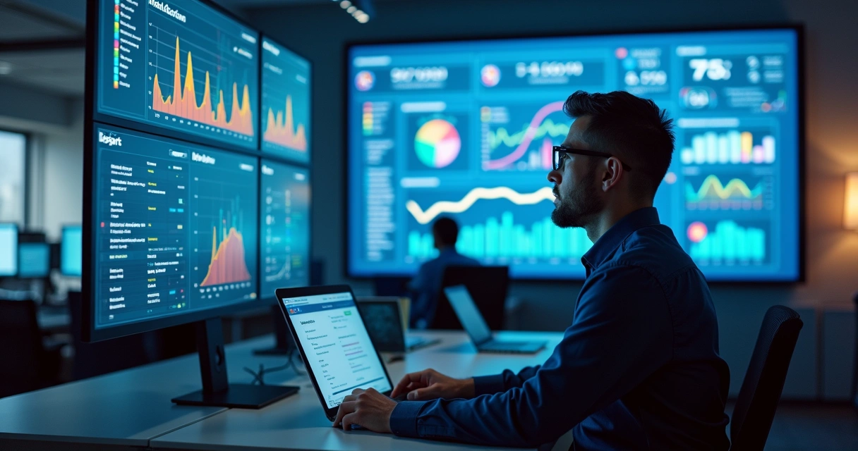 Operador visualizando dashboard de monitoramento em tempo real 