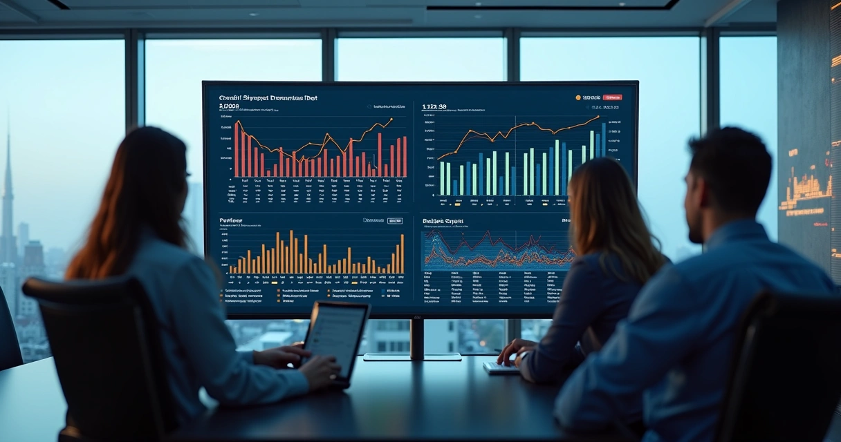Painel de monitoramento de cobrança com gráficos e dados em tela 
