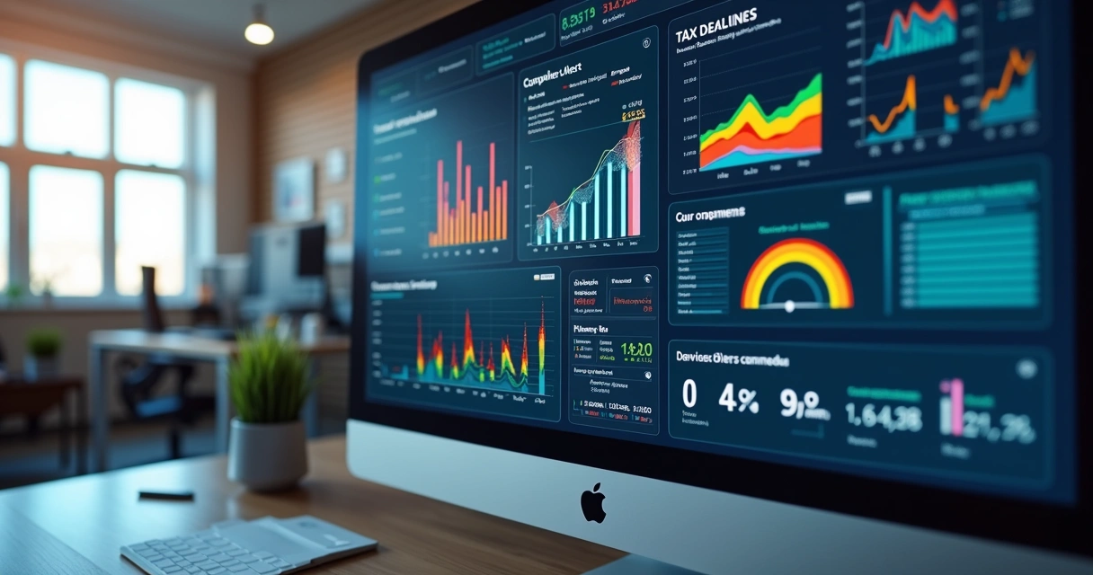 Painel digital com indicadores fiscais e alertas de conformidade