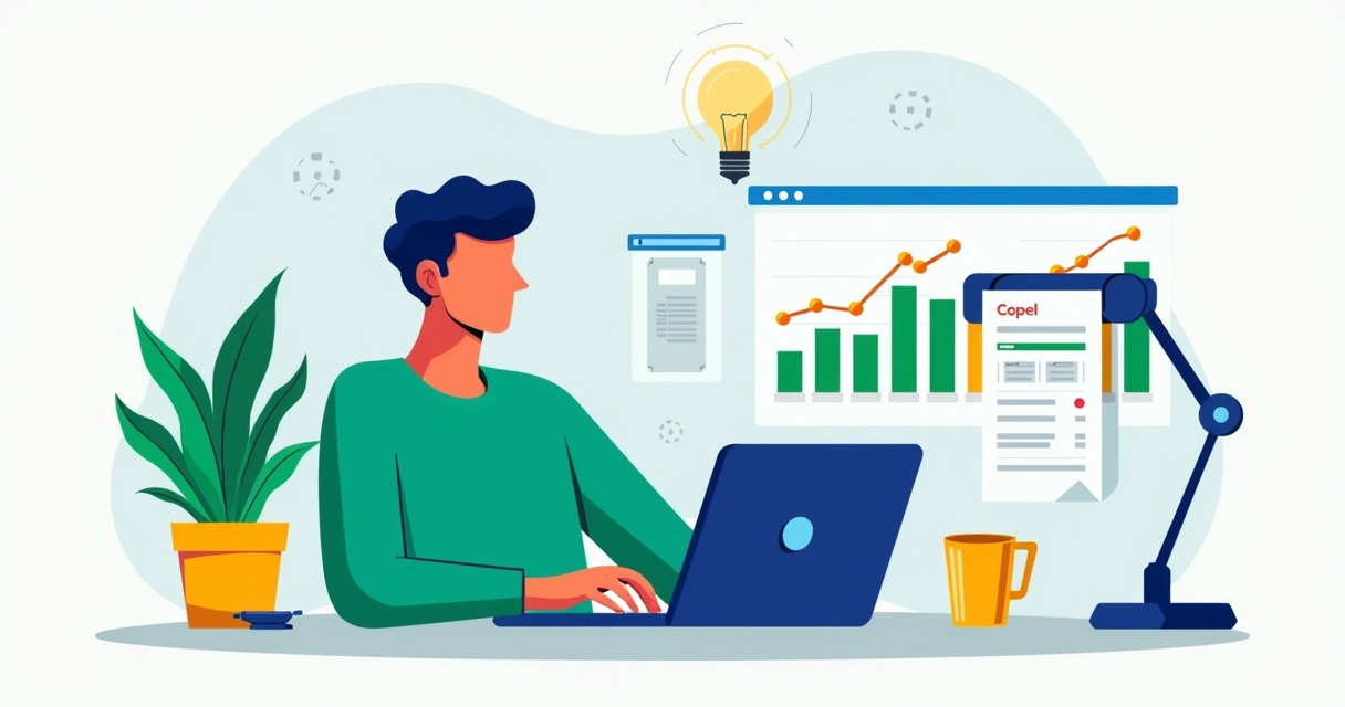 Pessoa analisando o histórico de consumo de energia em um notebook 