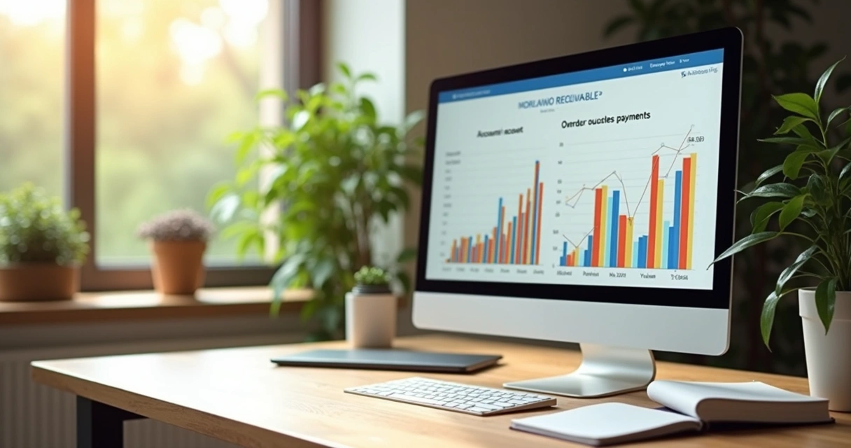 Painel digital mostrando gráficos de contas a receber 