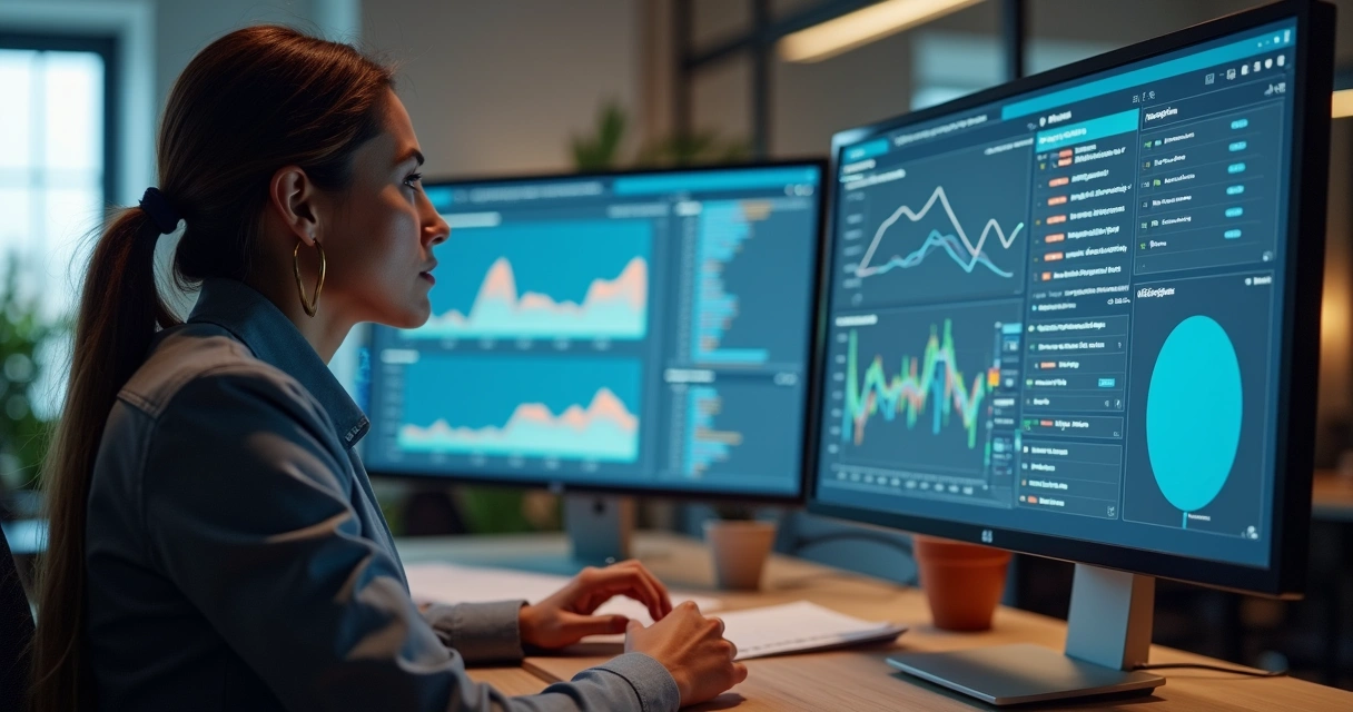 Profissional monitorando dados de compliance em tela de computador