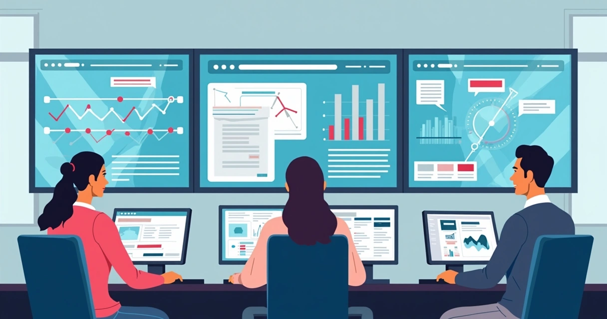 Equipe monitorando contratos com alertas digitais em painel 