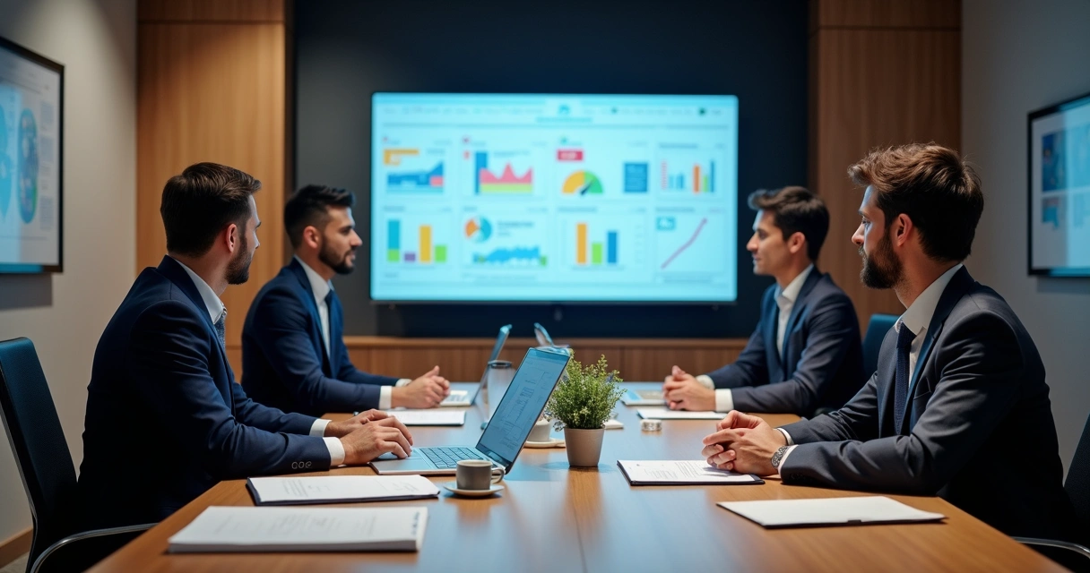 Equipe analisando painéis de monitoramento de contrato 