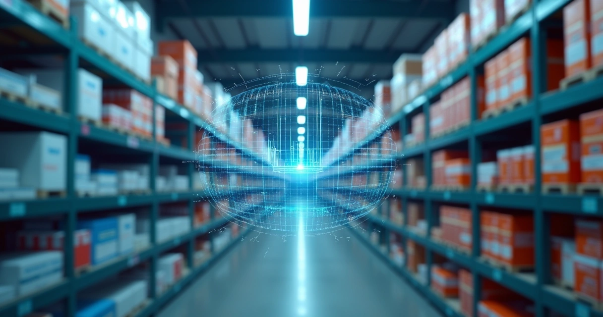 Painel digital com gráficos de temperatura, umidade e sensores em um estoque refrigerado 