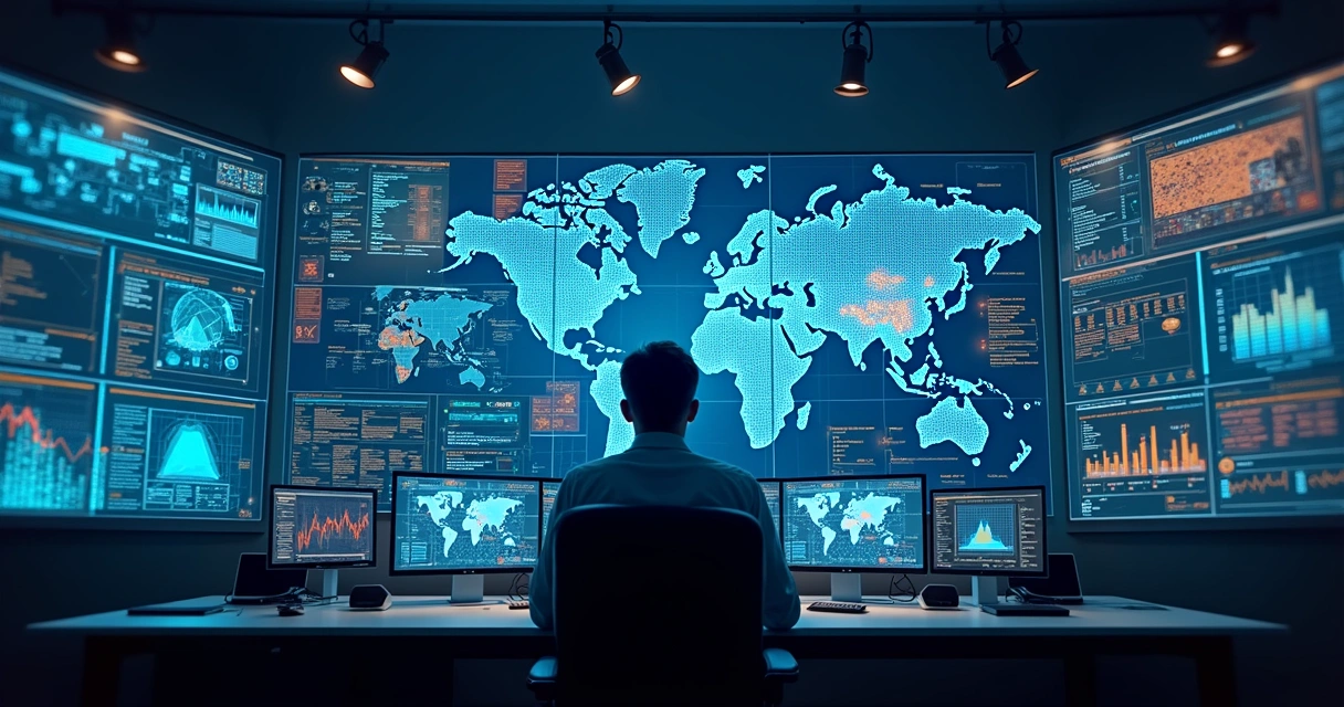 Centro de operações de segurança cibernética monitorando dados em tempo real 