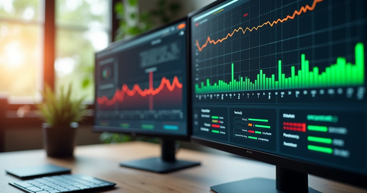 Dashboard de monitoramento com alertas vermelho e verde