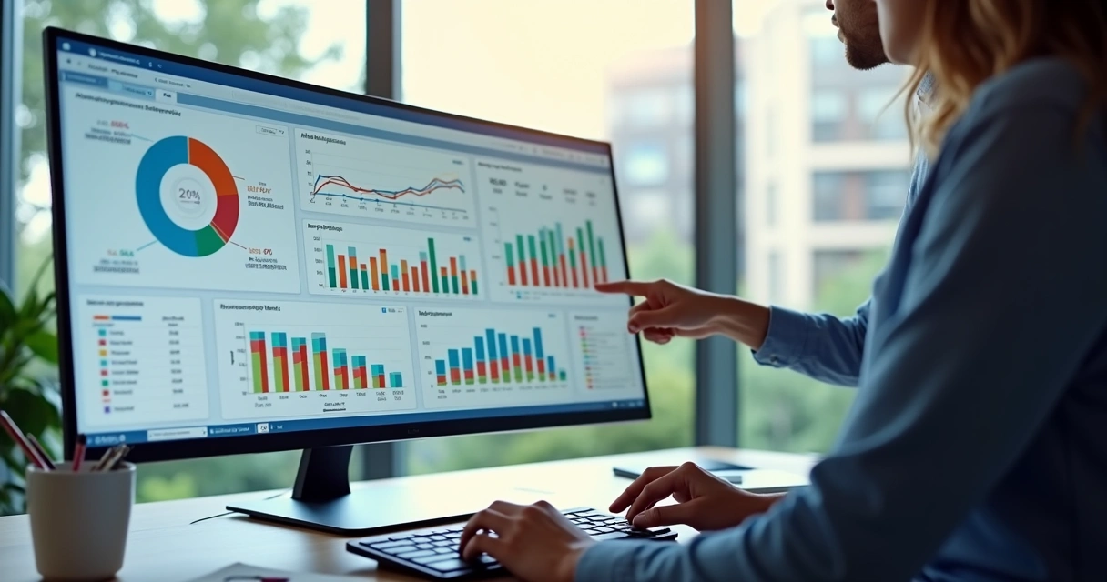 Monitoramento de dashboard de KPIs da empresa em tela de computador