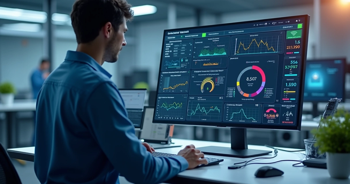 Dashboard de monitoramento de sensores com gráficos de temperatura e alertas visíveis 