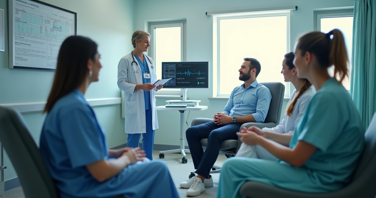 Equipe de saúde acompanha paciente em tratamento oncológico 