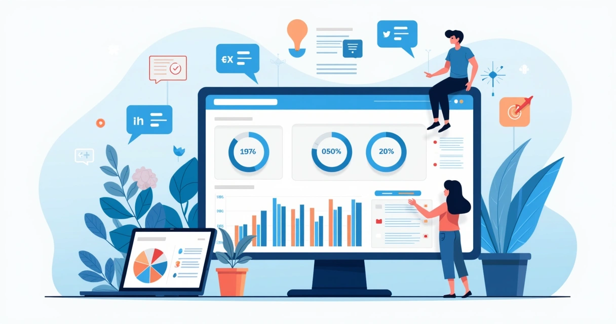 Dashboard colorido mostrando gráficos de sentimento das redes sociais 