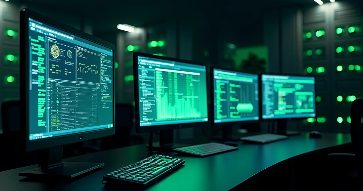 Telas de monitoramento em tempo real de um ambiente de servidores 