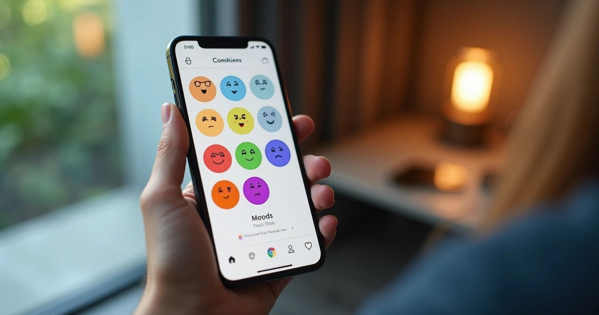 Pessoa usando aplicativo de emoções no smartphone