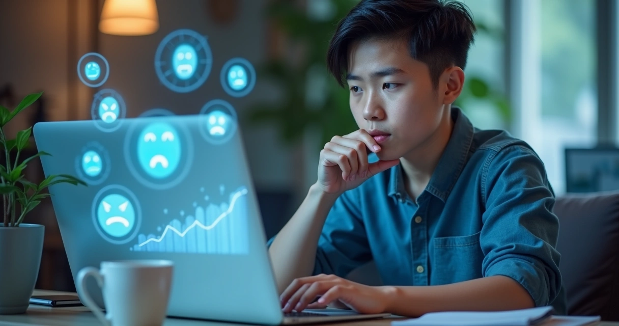 Pessoa analisando emoções em tela digital 