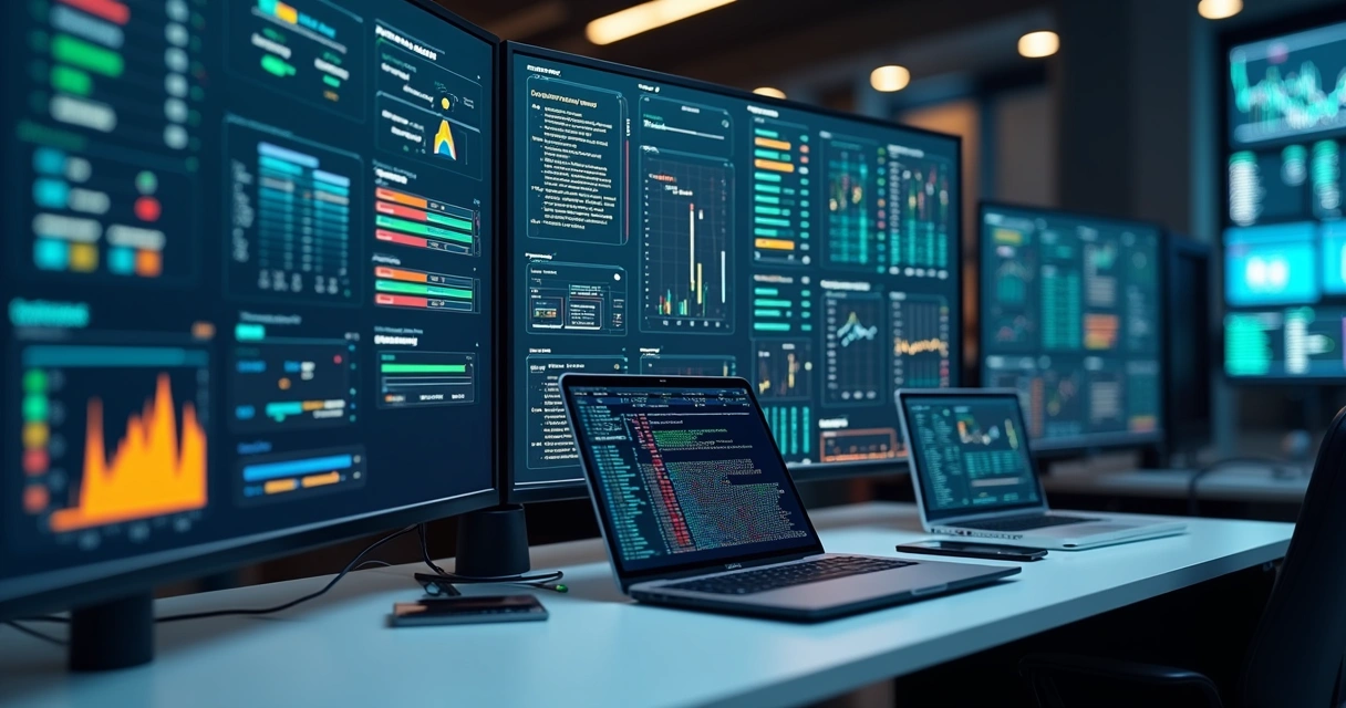 Dashboard de monitoramento de endpoints com gráficos e alertas coloridos 