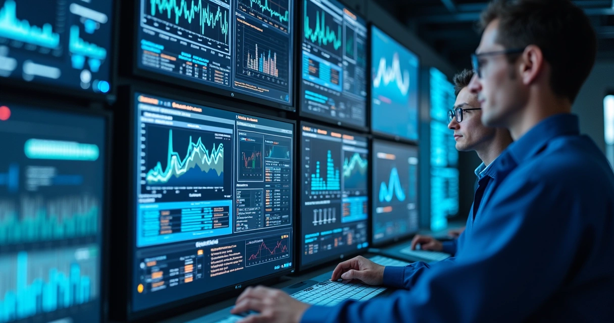 Painel de controle digital monitorando energia em instalação de telecom 
