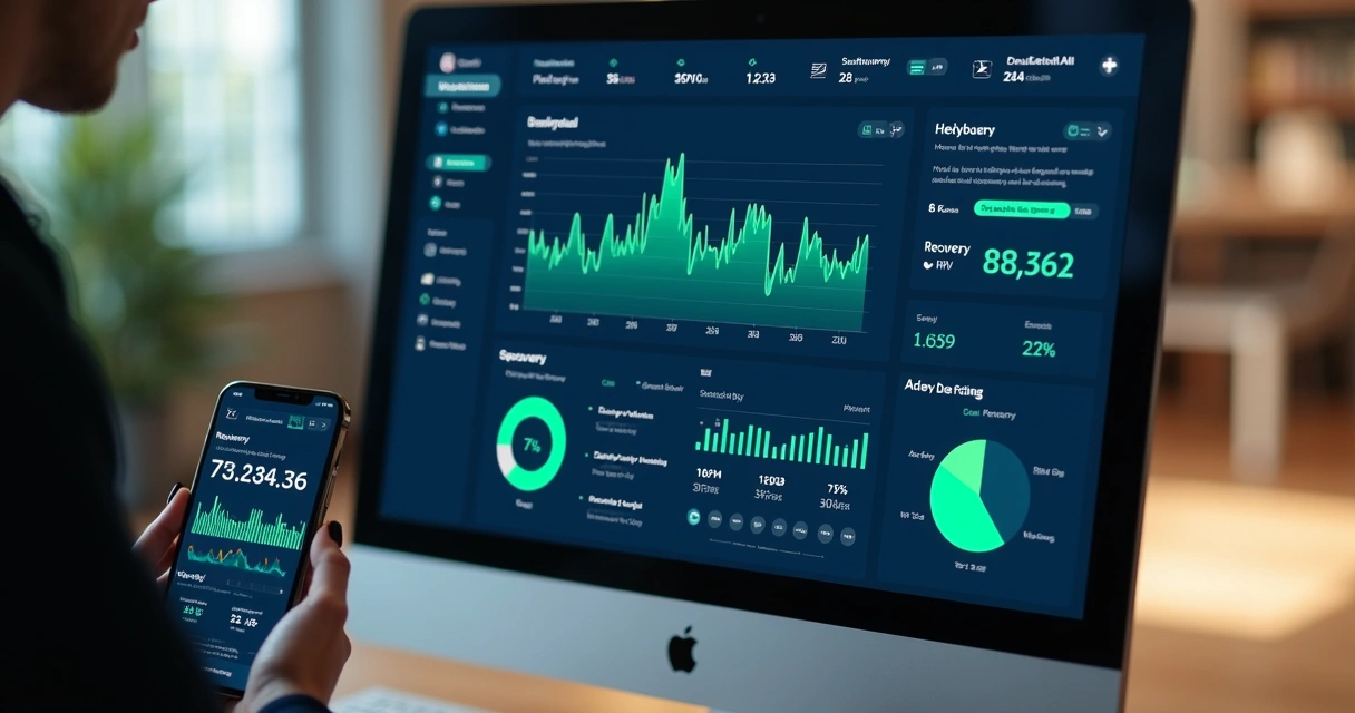 Gráfico digital de fadiga, recuperação, RPE e HRV monitorados em uma plataforma online 