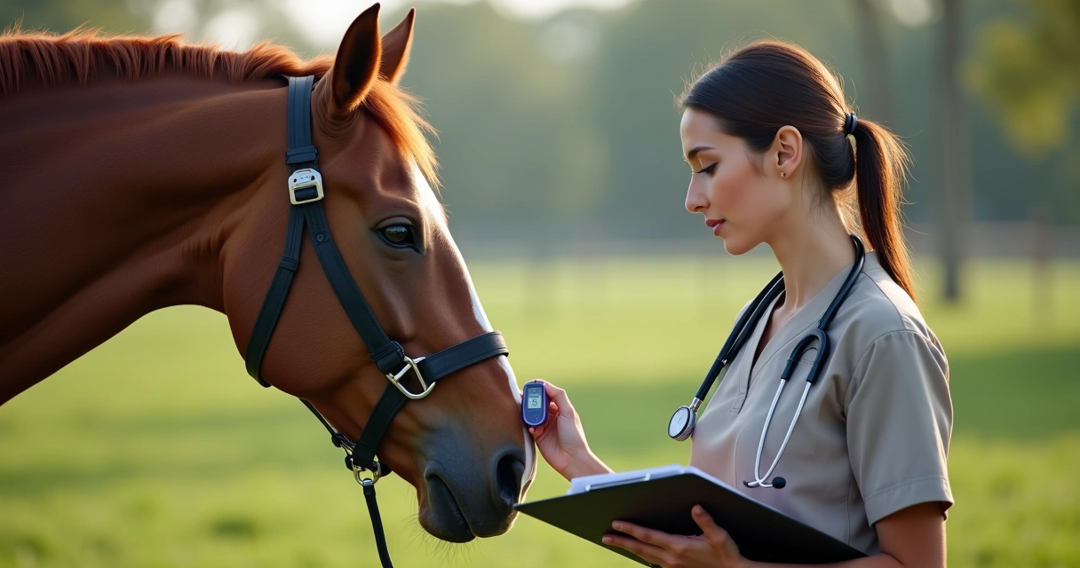 Veterinário mede sinais vitais de cavalo 