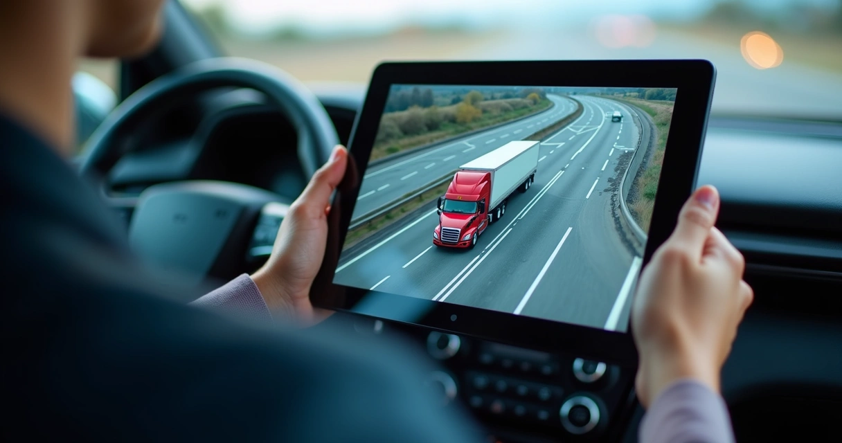 Tela de aplicativo mostrando rastreamento de frota em tempo real 