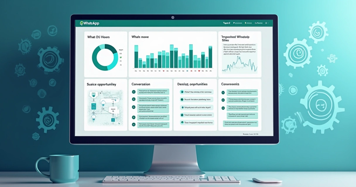 Tela de computador com dashboard mostrando análise de conversas e dados de vendas via WhatsApp 