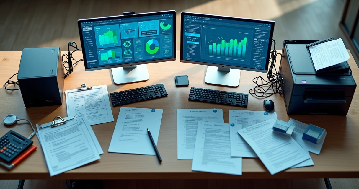 Comparação entre monitoramento de impressão automatizado e controle manual em escritório 