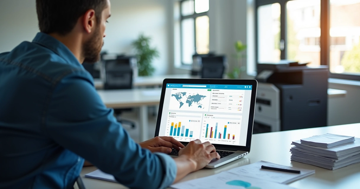 Dashboard de monitoramento de impressão em tela de notebook