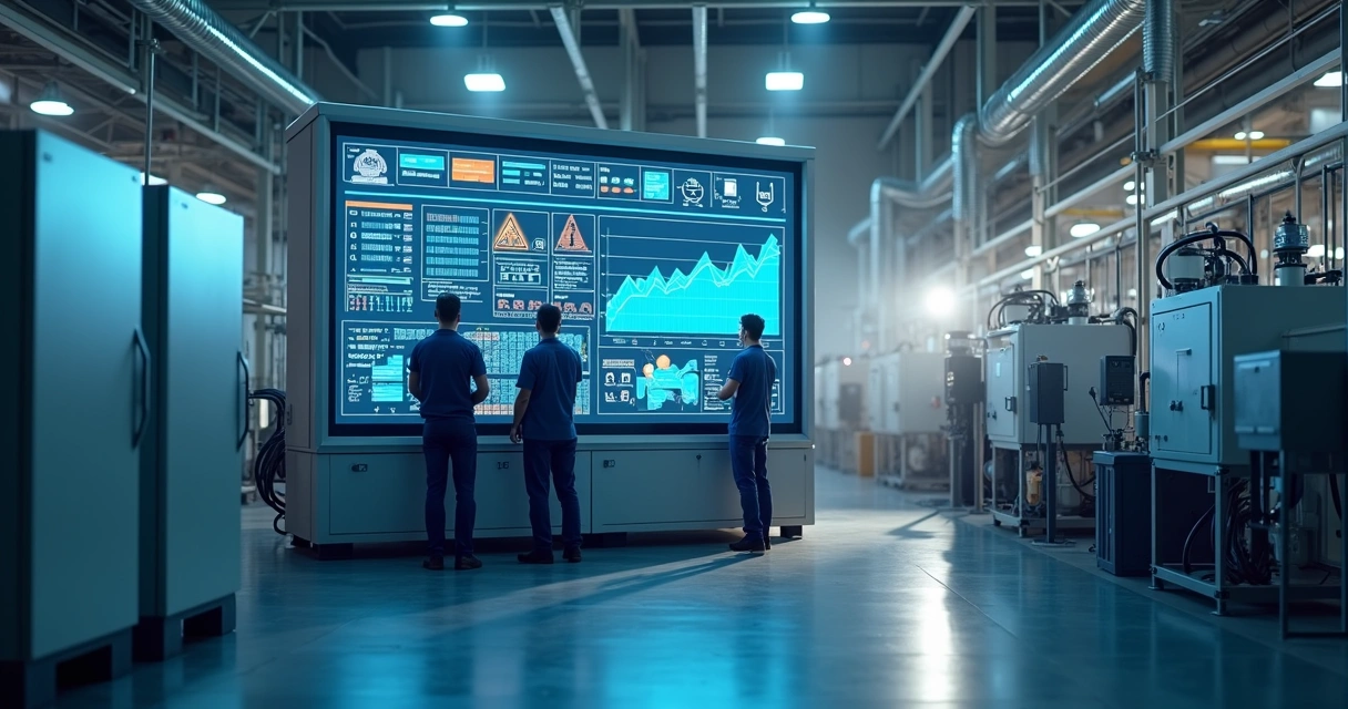 Monitoramento moderno em planta industrial com diversos sensores 
