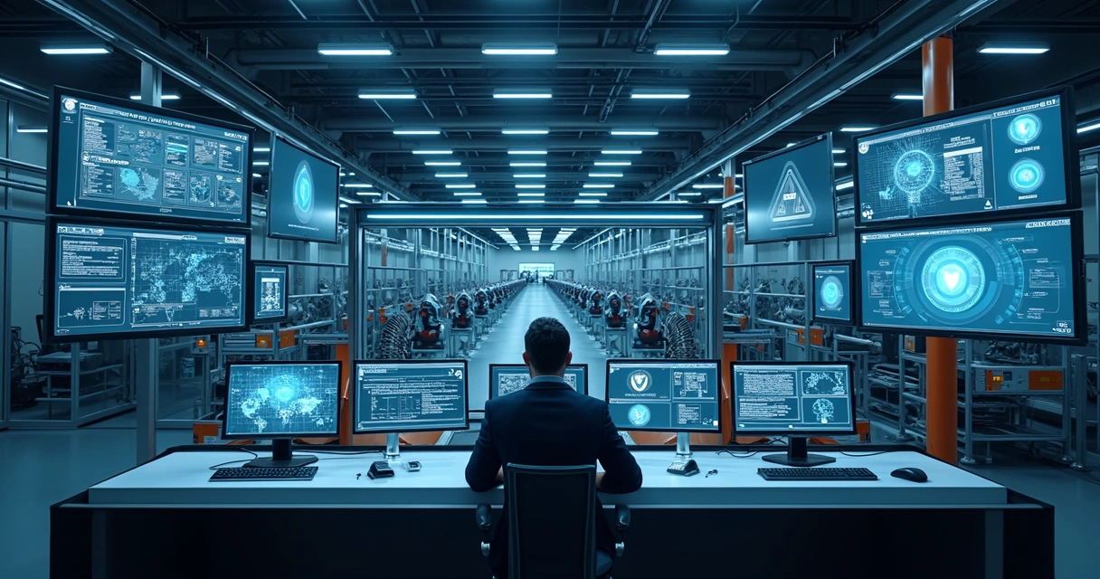 Painel de segurança em fábrica automotiva conectada 