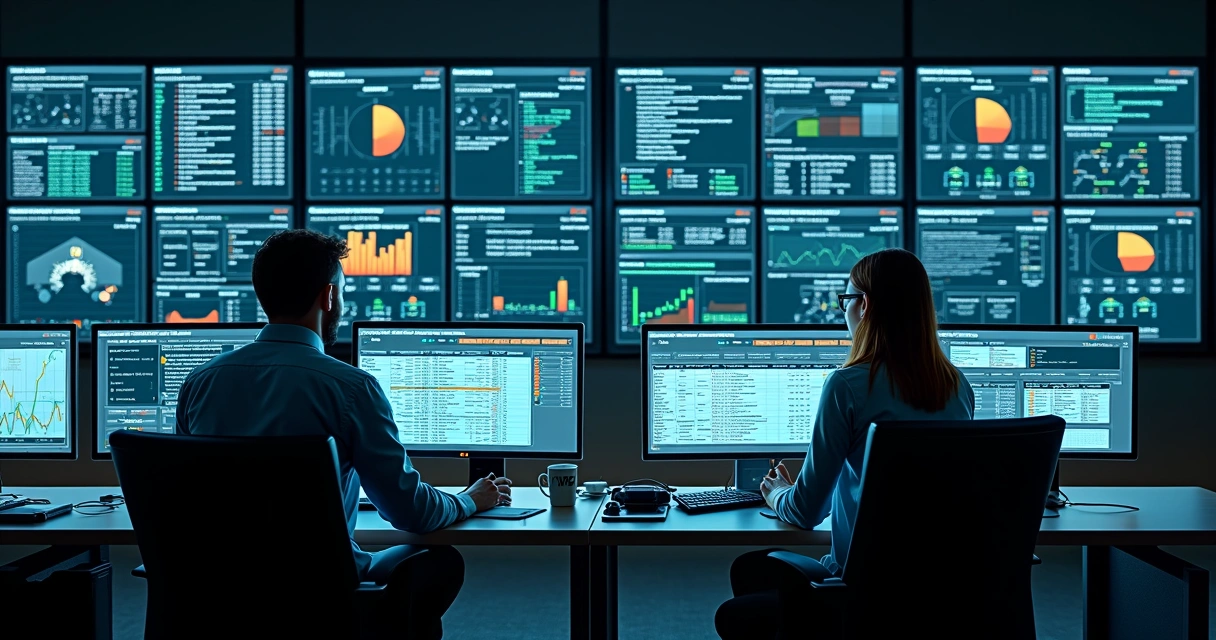 Telas de monitoramento de servidores e sistemas de automação 