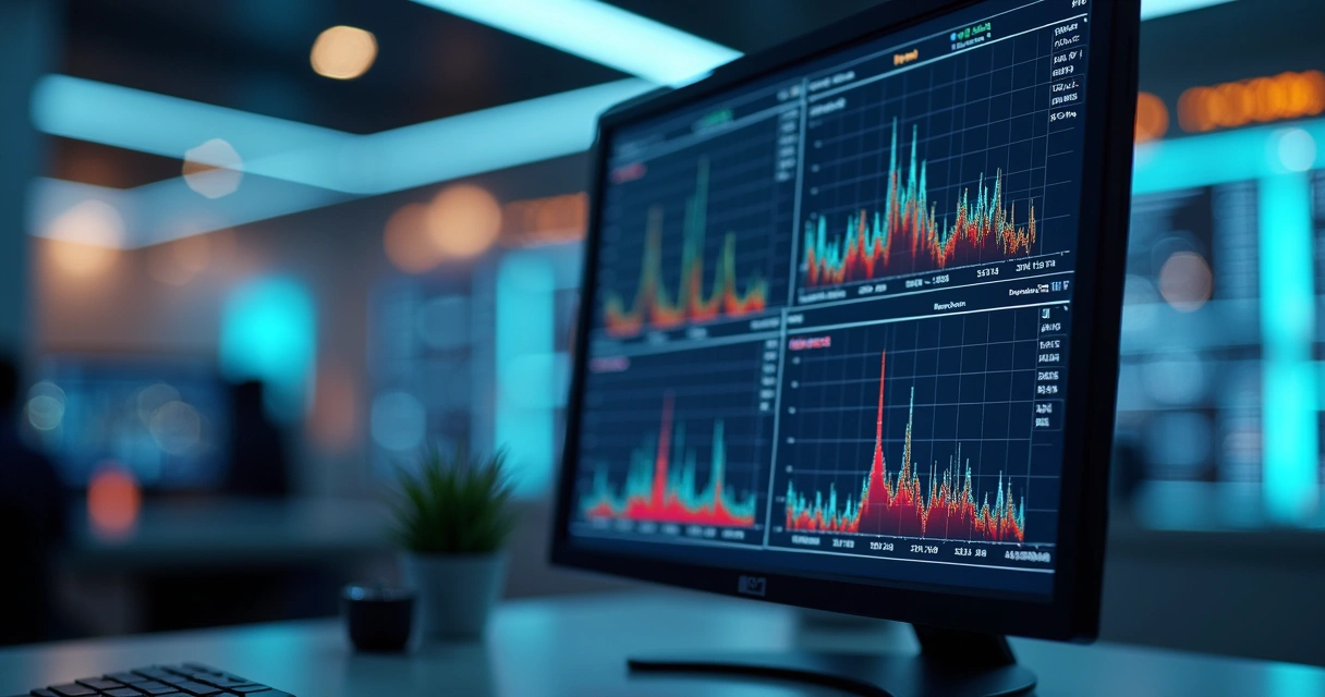 Monitor com gráficos de dados ambientais e alertas de falhas em tempo real 