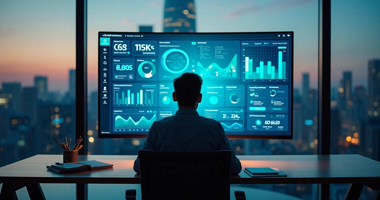 Dashboard de monitoramento de IA em tela de computador 