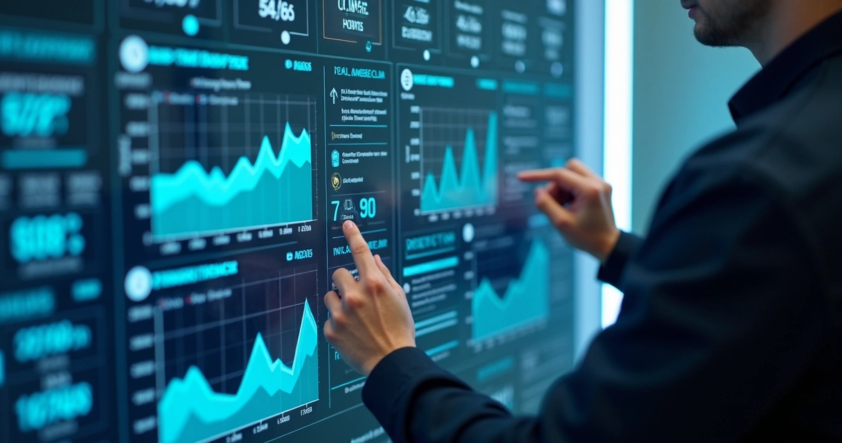 Painel digital mostrando monitoramento de sistema de baterias industriais em tempo real 