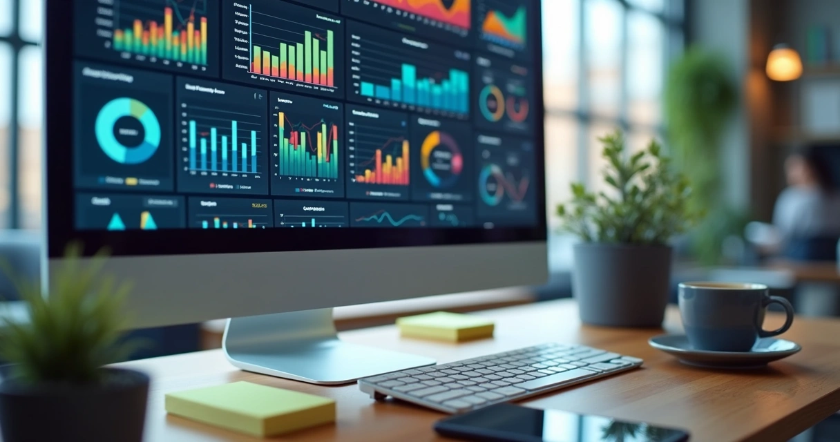 Tela de computador mostrando analytics de visitas e sinais de intenção de clientes 