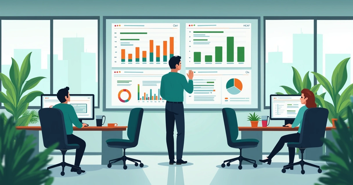 Gestor analisando painel de monitoramento de rede na empresa 